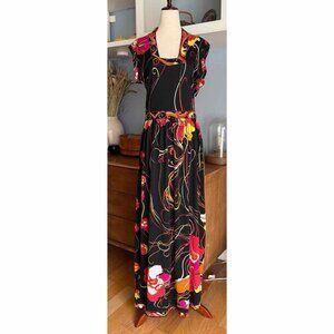 Vintage 60’s Maurice Floral Jersey Print Maxi Dress Signed Fabric Mod M/L